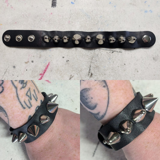 7 stud 2 spike leather cuff